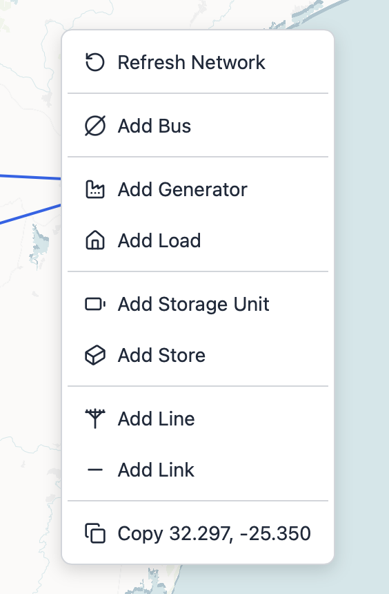 Context menu when right-clicking empty space on the map