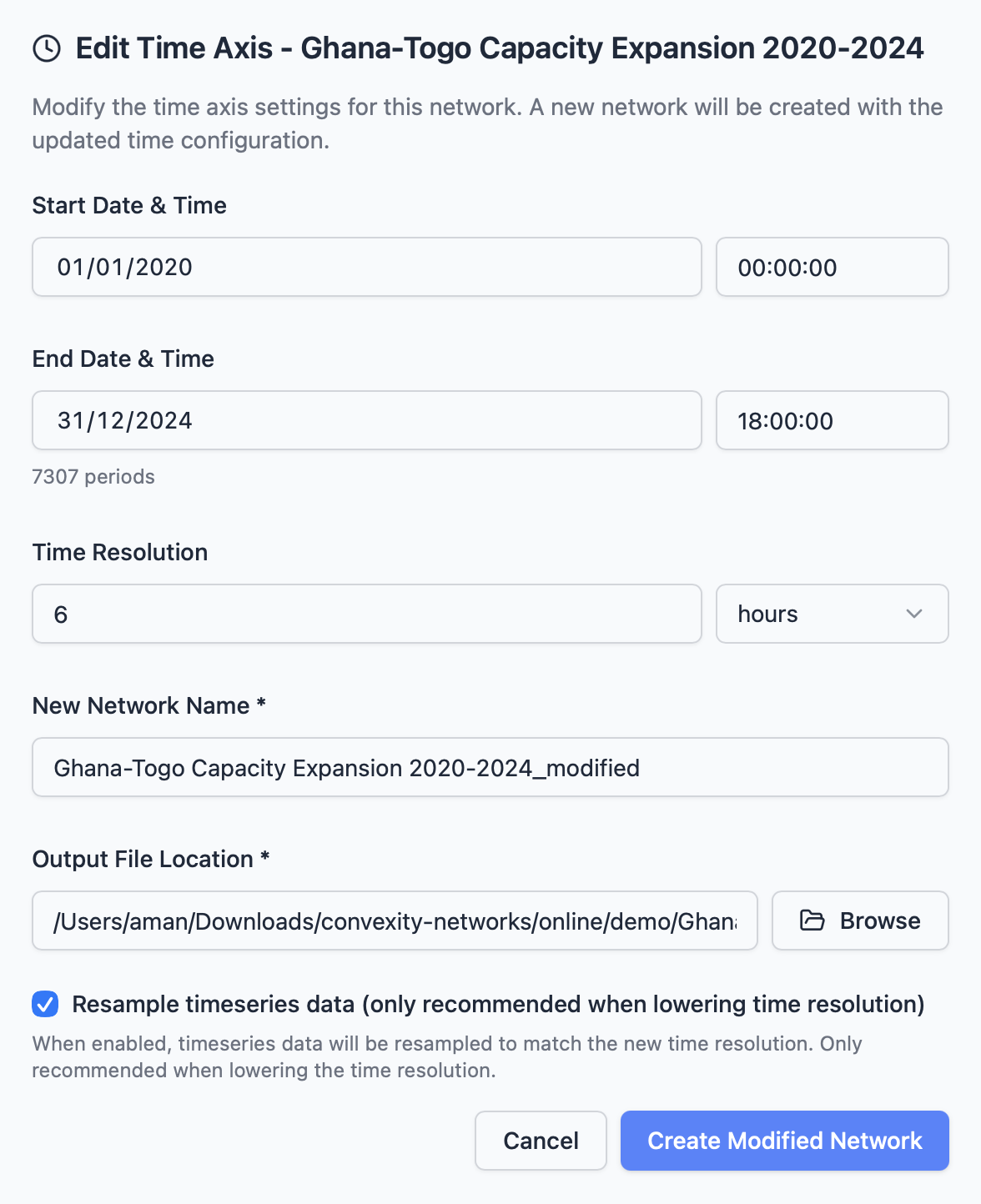 Edit Time Axis dialog