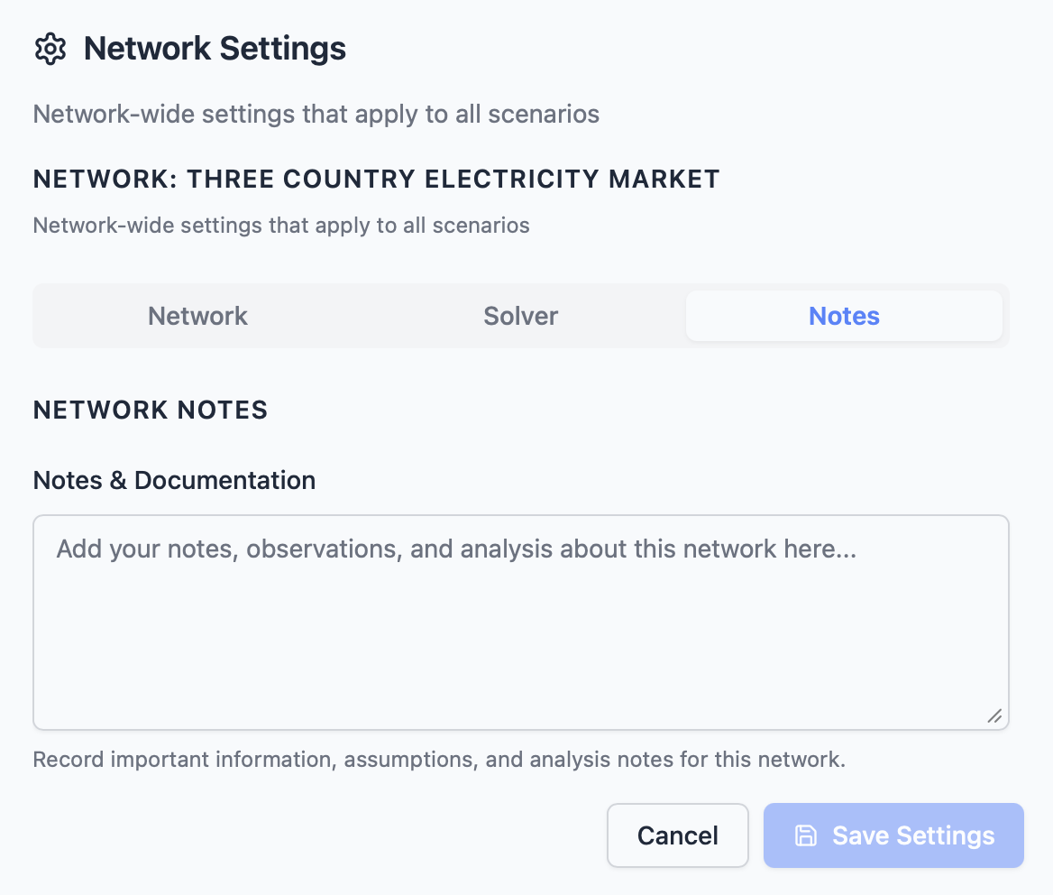 Network Settings - Solver tab