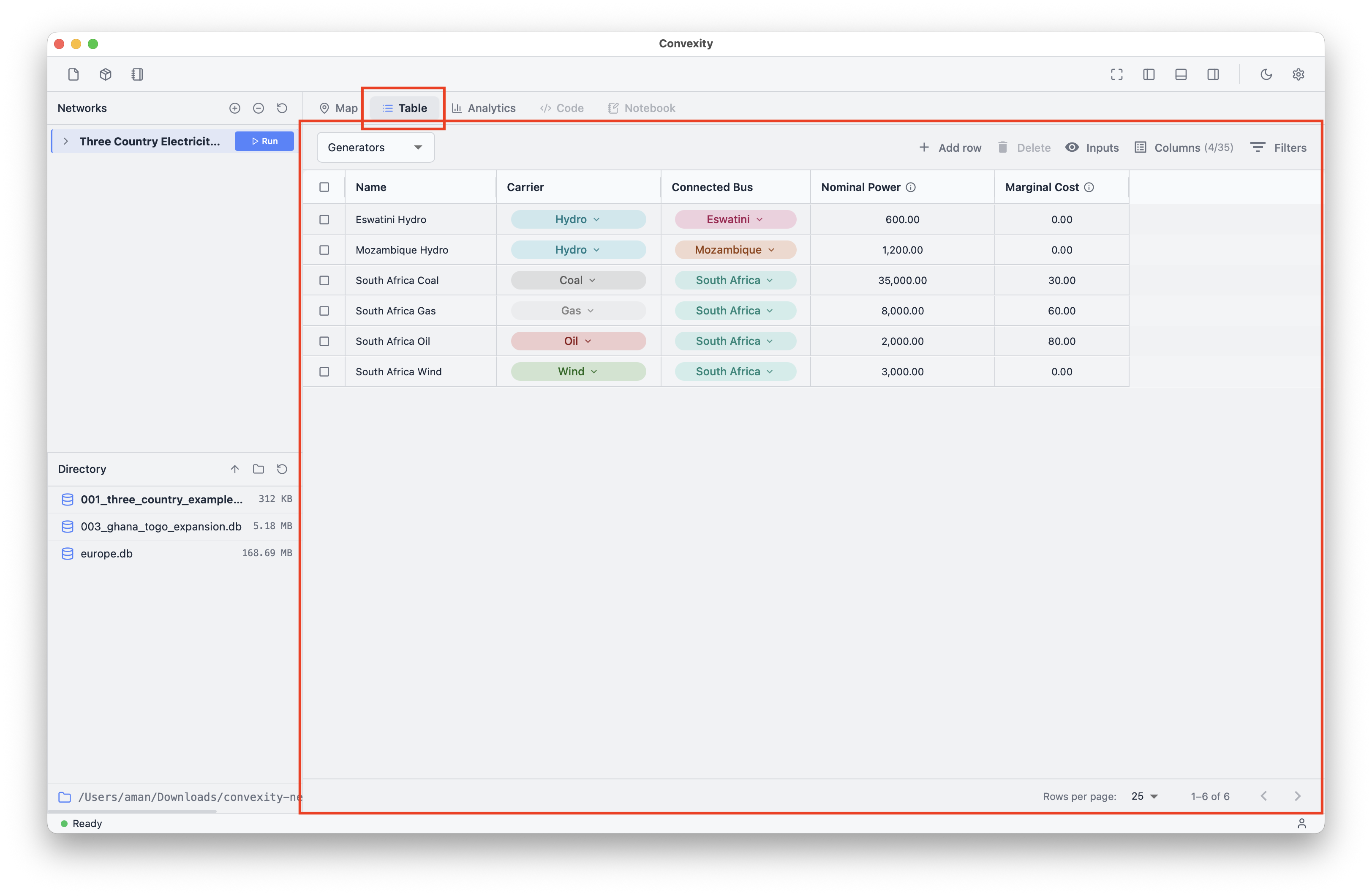 Tables view in Convexity